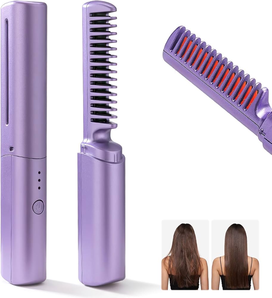Portable Mini Hair Straightening Brush – USB Rechargeable Hair Styling Comb