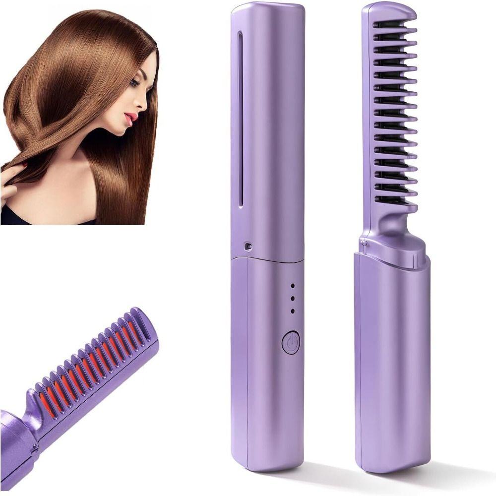 Portable Mini Hair Straightening Brush – USB Rechargeable Hair Styling Comb