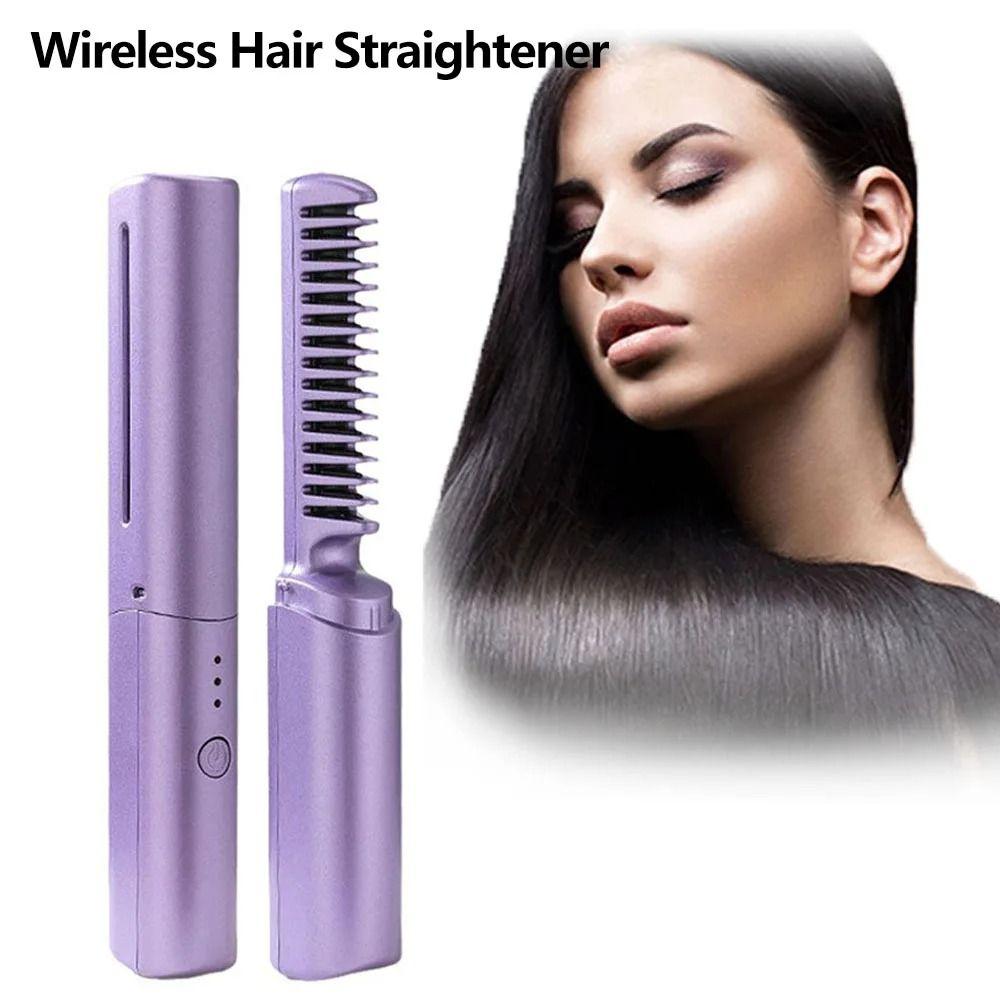 Portable Mini Hair Straightening Brush – USB Rechargeable Hair Styling Comb