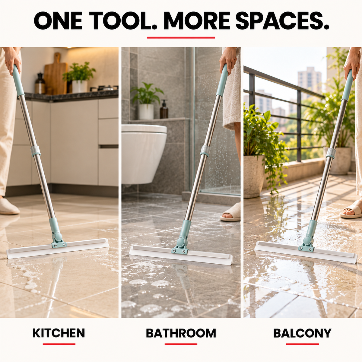 SwishWipe in kitchen, bathroom and balcony